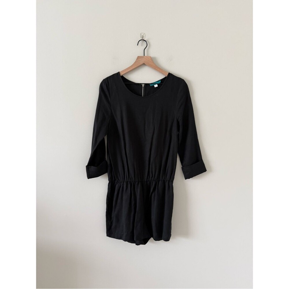 Pim + Larkin Black Scoop Neck 3/4 Sleeve Romper with Elastic Waist Back Zip - S
